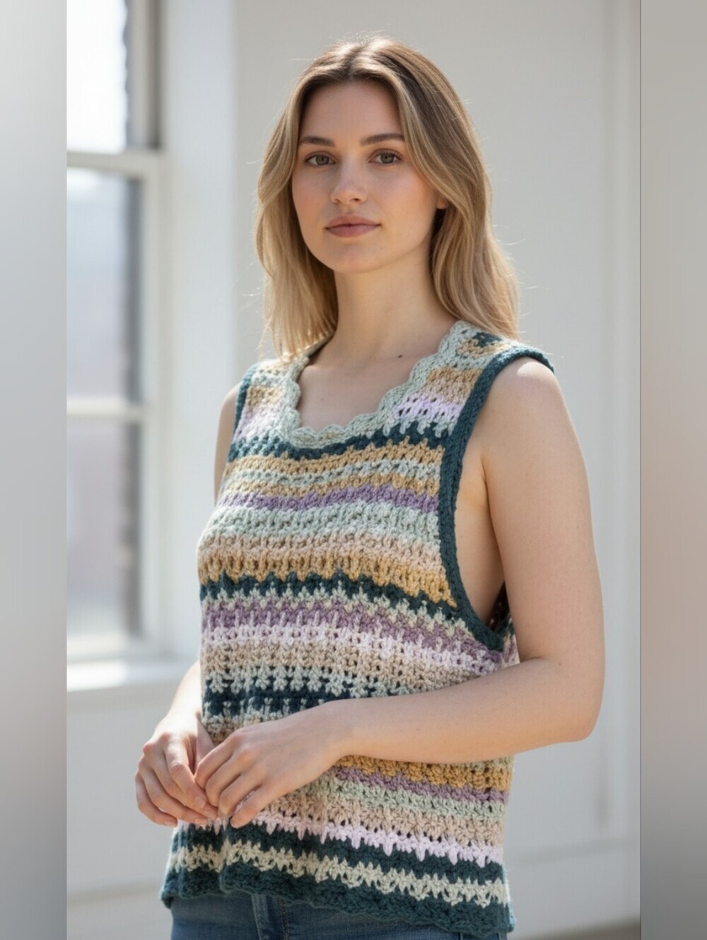 Universal Thread Crochet Tank Top Large Striped #TK1